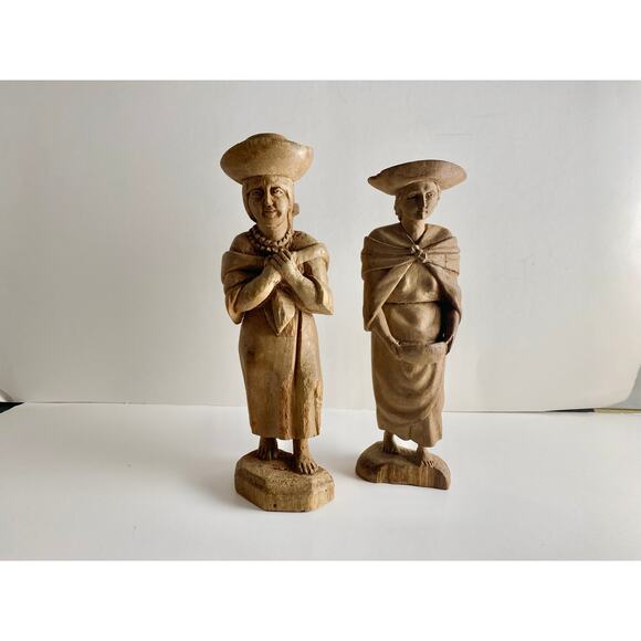 Set of 2 Primitive Hand Carved Wooden Figurines | Folk Art | 1930's - Picture 1 of 10